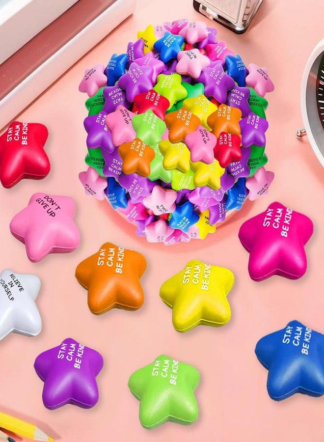 SHQDD 100PCS Bulk Star Stress Balls for Adults & Kids - Motivational Quotes Soft Foam Stress Relief Squeeze Toys, Fidget Anxiety & Anger Relief at Work/School/Home, Perfect Party Favors (Multi-Color) - Image 2