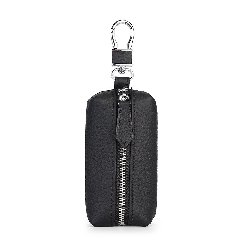 Multi-Function Zippered Leather Key Case Black 