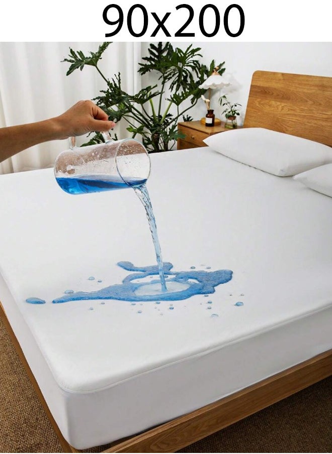 Generic Waterproof Single Fitted Bed Sheet White 90 x 200 cm  - Image 1