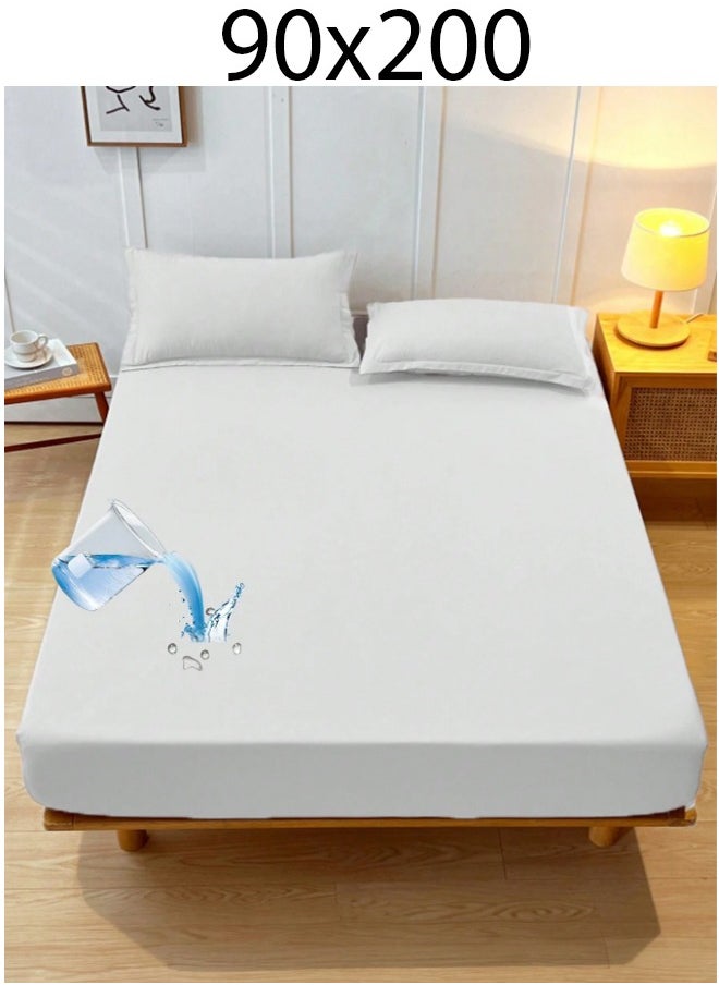 Generic Waterproof Single Fitted Bed Sheet White 90 x 200 cm  - Image 2