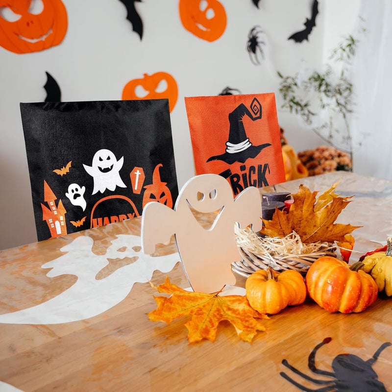 Whaline 4 Pack Happy Halloween Chair Covers Spooky Chair Back Covers Halloween Ghost Witch Bat Dining Room Seat Covers Orange Black Chair Slipcovers for Home Dining Room Kitchen Halloween Party - Image 5