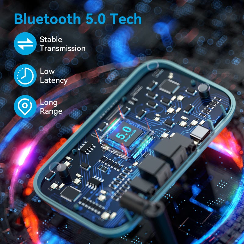 SOOMFON جهاز إرسال بلوتوث SOOMFON للتلفاز 3 في 1 جهاز إرسال واستقبال بلوتوث 5.0 للتلفاز إلى سماعتين مع شاشة LCD وضبط مستوى الصوت، بypass بصري AUX RCA لمكبر الصوت المنزلي - Image 4