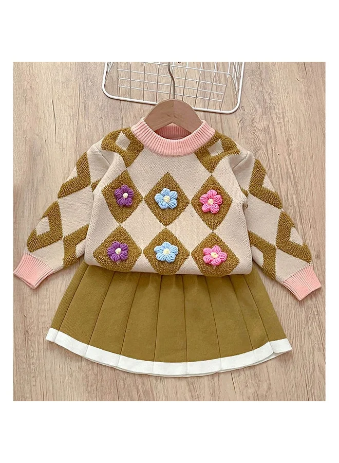 ليتل سربرايز بوكس 2pcs Occur Diamond Floral Cardigan and Skirt Winterwear set for girls