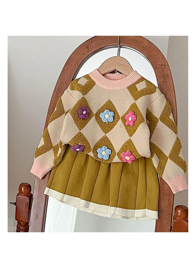 ليتل سربرايز بوكس 2pcs Occur Diamond Floral Cardigan and Skirt Winterwear set for girls