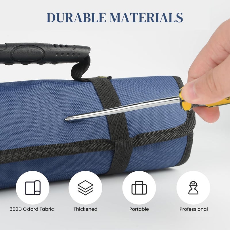 Serplex Roll Up Tool Bag Large Tool Storage Bag Waterproof 600D Oxford Tool Storage Bag Zipper Pouches Portable Tool Organizer Tool Storage Pouch No Tools Included - Image 3