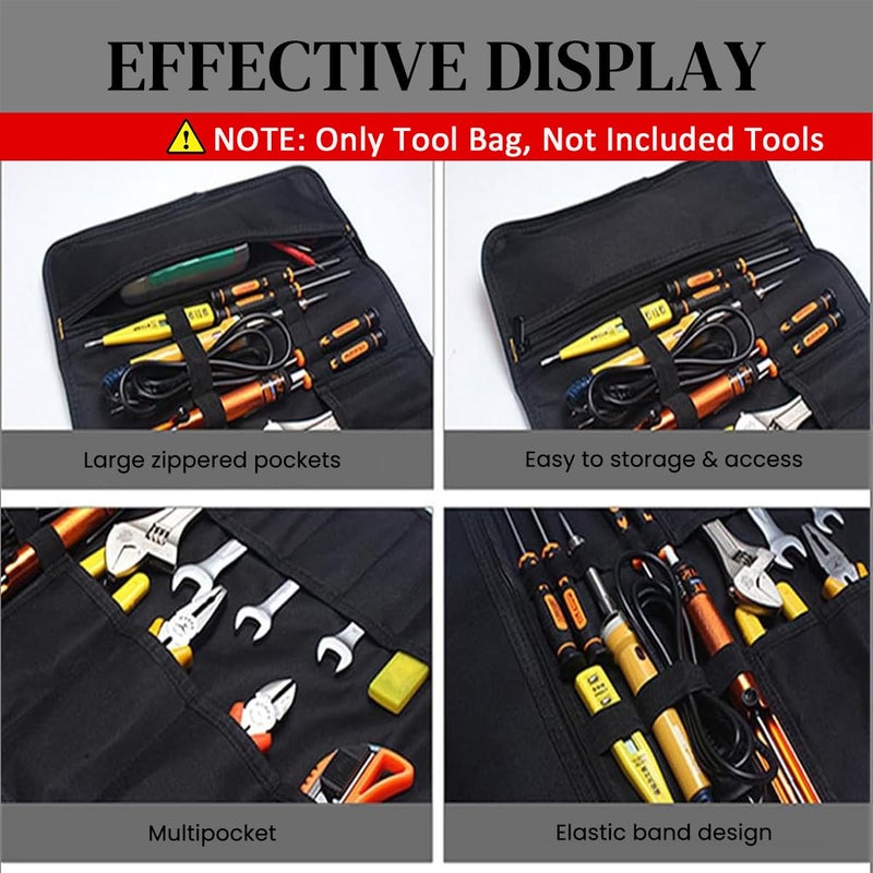 Serplex Roll Up Tool Bag Large Tool Storage Bag Waterproof 600D Oxford Tool Storage Bag Zipper Pouches Portable Tool Organizer Tool Storage Pouch No Tools Included - Image 4
