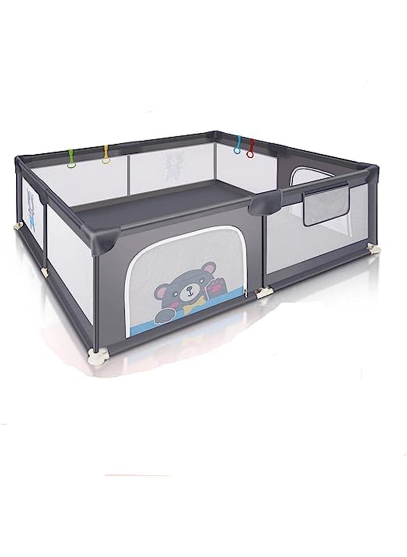 Lovely Baby Baby Playpen with Gate Sturdy Safety Play Yard Indoor Playard for Kids with Soft Breathable Mesh and Anti-Slip Base Grey  - Image 1