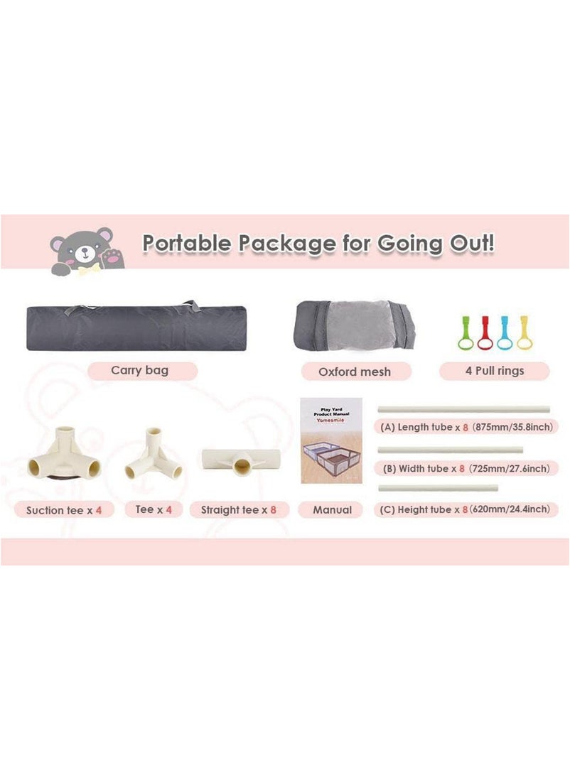 Lovely Baby Baby Playpen with Gate Sturdy Safety Play Yard Indoor Playard for Kids with Soft Breathable Mesh and Anti-Slip Base Grey  - Image 4