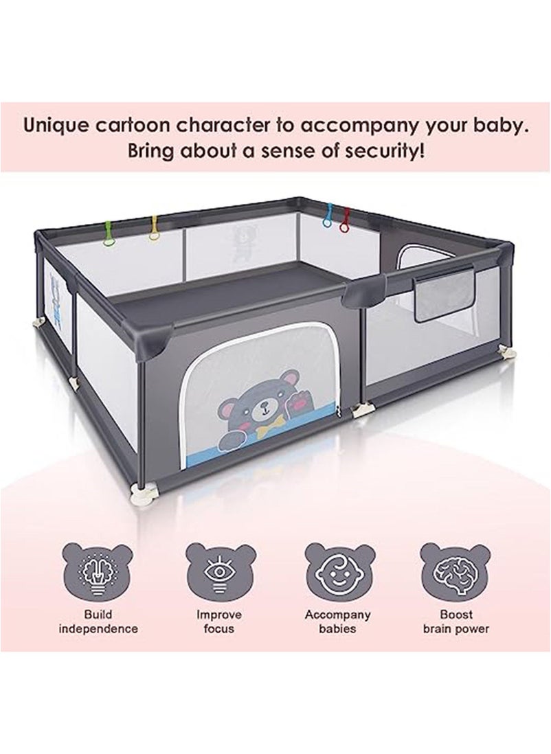 Lovely Baby Baby Playpen with Gate Sturdy Safety Play Yard Indoor Playard for Kids with Soft Breathable Mesh and Anti-Slip Base Grey  - Image 5