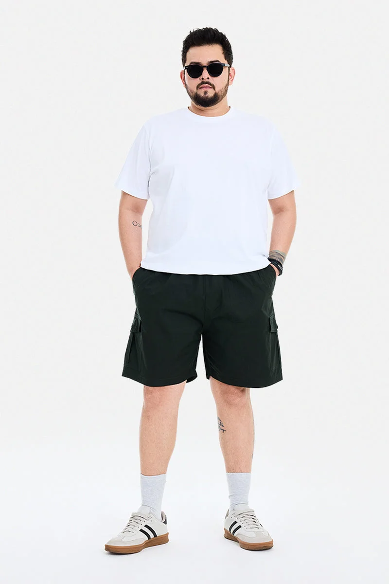 SNITCH Dark Green Textured Regular Fit Streetwear Plus Size Shorts