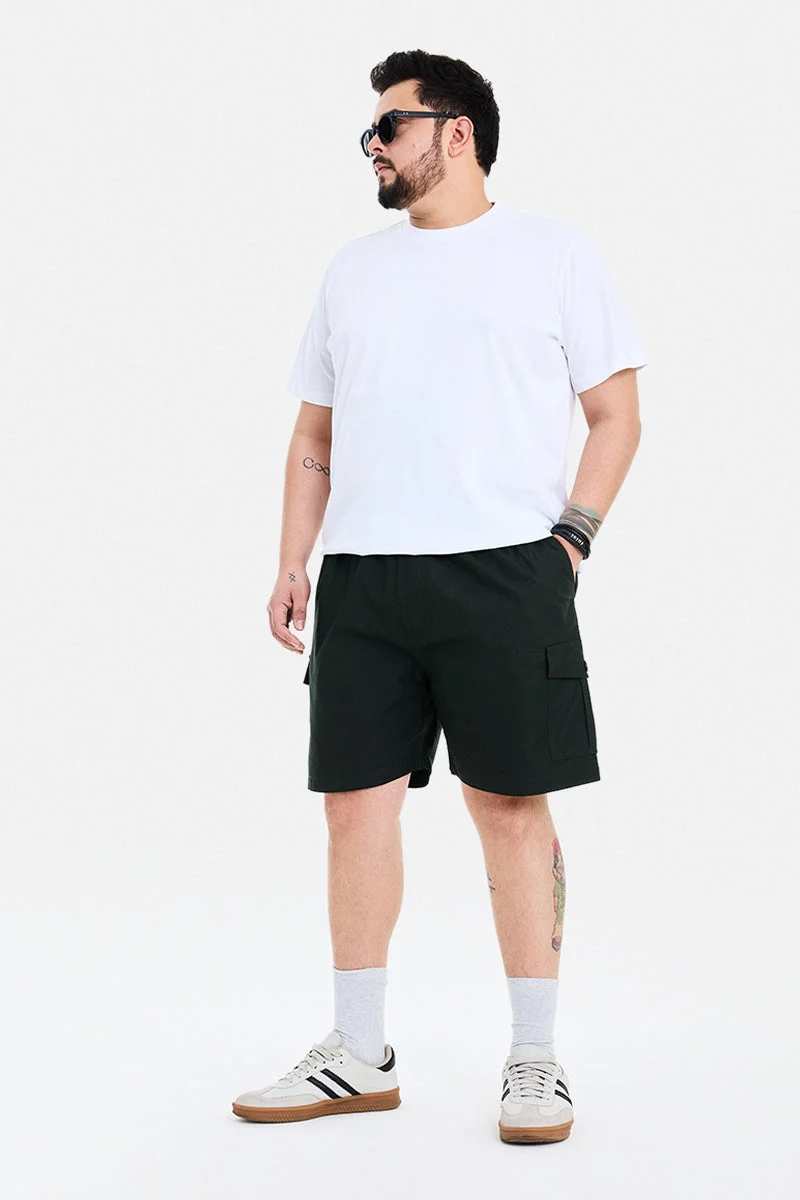 SNITCH Dark Green Textured Regular Fit Streetwear Plus Size Shorts