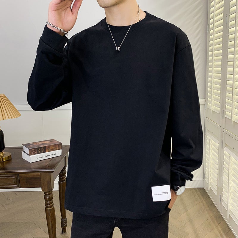 High Weight High Quality Curved Hem Men'S Round Neck Long-Sleeved T-Shirt 2024 Autum New T-Shirt Bottoming Shirt - Image 1