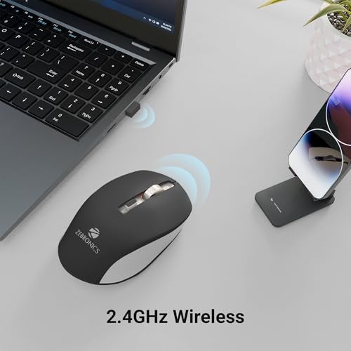 ZEBRONICS Zeb-Jaguar Wireless Mouse, 2.4GHz with USB Nano Receiver, High Precision Optical Tracking, 4 Buttons, Plug & Play, Ambidextrous, for PC/Mac/Laptop (Black+Grey) - Image 2