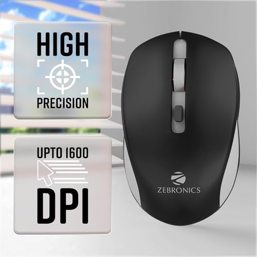 ZEBRONICS Zeb-Jaguar Wireless Mouse, 2.4GHz with USB Nano Receiver, High Precision Optical Tracking, 4 Buttons, Plug & Play, Ambidextrous, for PC/Mac/Laptop (Black+Grey) - Image 5