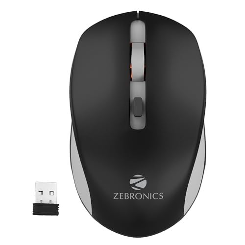 ZEBRONICS Zeb-Jaguar Wireless Mouse, 2.4GHz with USB Nano Receiver, High Precision Optical Tracking, 4 Buttons, Plug & Play, Ambidextrous, for PC/Mac/Laptop (Black+Grey) - Image 1