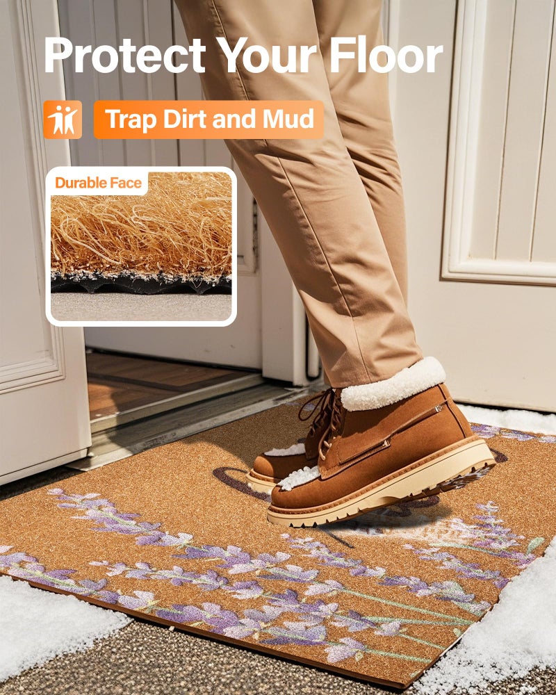 SAKSUN Door Mat Welcome Outdoor Mat: Artificial Coir Doormat for Outdoor Outside Indoor Entrance - Front Door Mat Non-Slip Backing Durable Fall Mat for Home Porch Entryway Floor (Hello Floral, 17"x 30") - Image 3