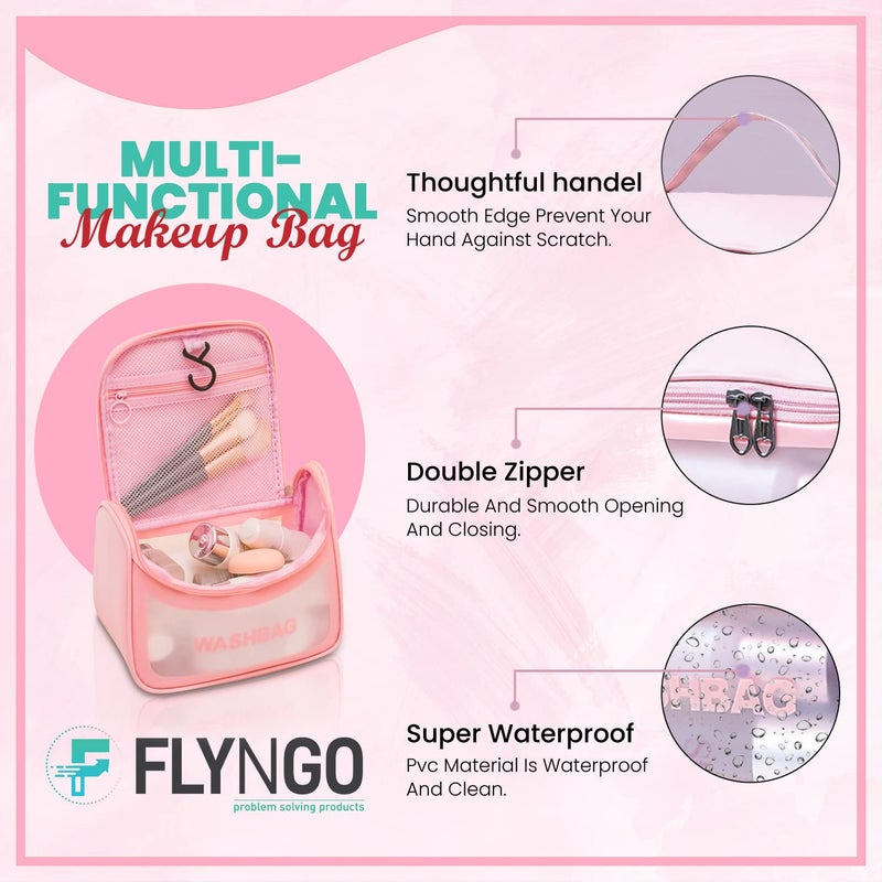 FLYNGO FLYNGO Multipurpose Cosmetic Organizer Bag Makeup Pouch for Women and Girls for Travel pink  - Image 3