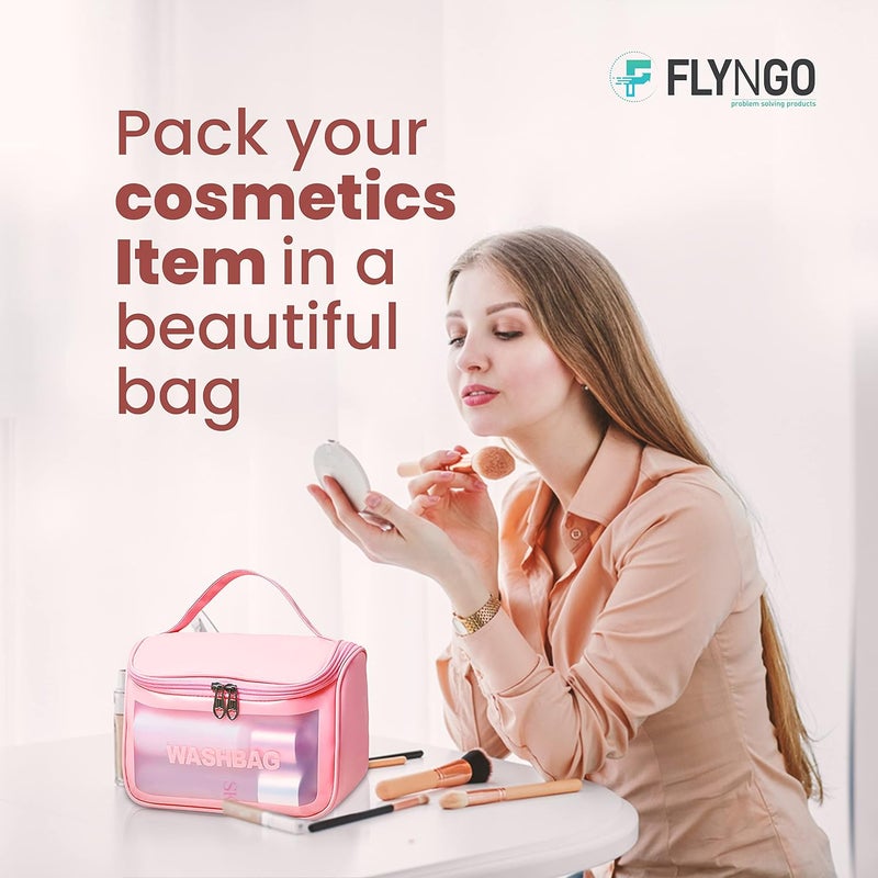 FLYNGO FLYNGO Multipurpose Cosmetic Organizer Bag Makeup Pouch for Women and Girls for Travel pink  - Image 5