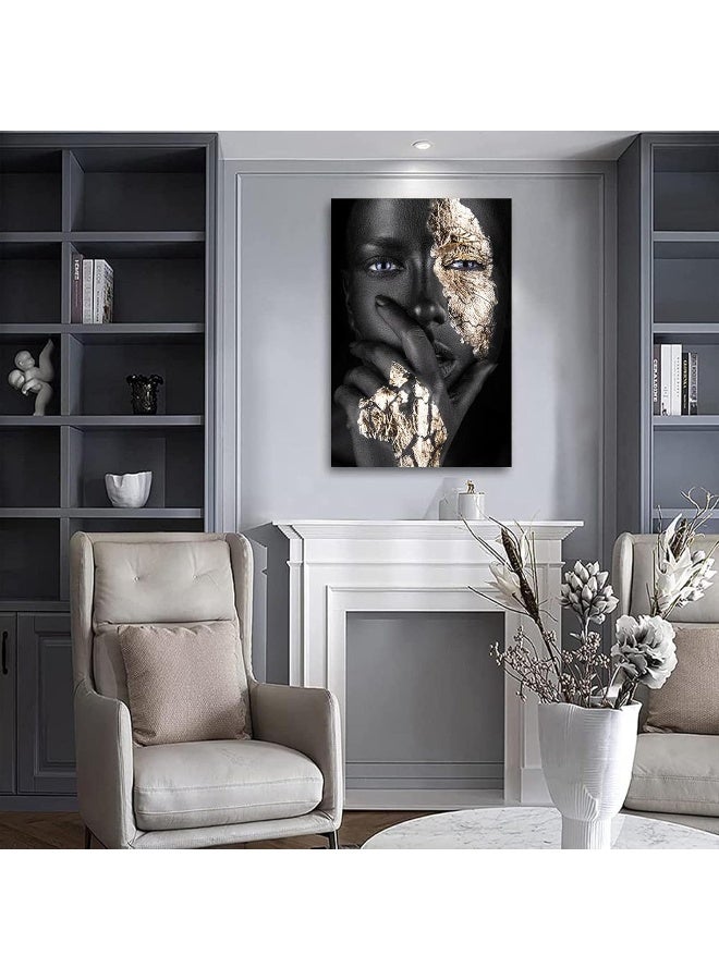 HYFBH Black Woman Wall Art African American Wall Art Canvas Framed Black and Gold Women Portrait Canvas Print Artwork Black Art Wall Decor African Decorations for Living Room 12”x16” - Image 4
