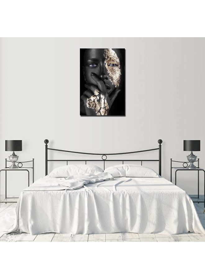HYFBH Black Woman Wall Art African American Wall Art Canvas Framed Black and Gold Women Portrait Canvas Print Artwork Black Art Wall Decor African Decorations for Living Room 12”x16” - Image 5