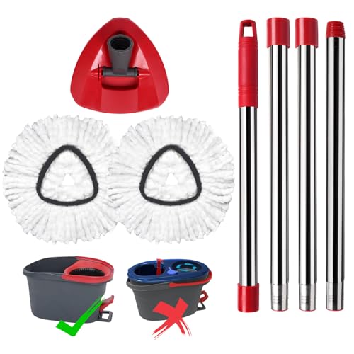 Hibaby Mop Replace Heads Mop Handle Base Replacement Compatible with O Cedar EasyWring 1Tank Spin Mops System 2 Microfiber Mops Head Refills 4Section Handle 3058in and 1 Cover SetNo Bucket - Image 1