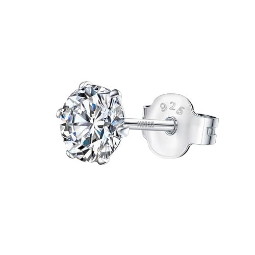 HIGHSPARK 925 Silver Solitaire Stud Earring | 92.5 Sterling Silver & Diamond Like Brilliance Zirconia Top | Single Stud for Men | 5mm - Image 1