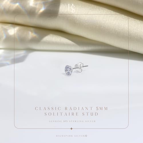HIGHSPARK 925 Silver Solitaire Stud Earring | 92.5 Sterling Silver & Diamond Like Brilliance Zirconia Top | Single Stud for Men | 5mm - Image 3