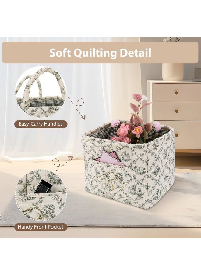 ANKICK Storage Basket Boho Fabric Large Collapsible Floral Laundry Nursery Hamper Portable Folding Storage for Clothes Toys (Vine-Green) - Image 5