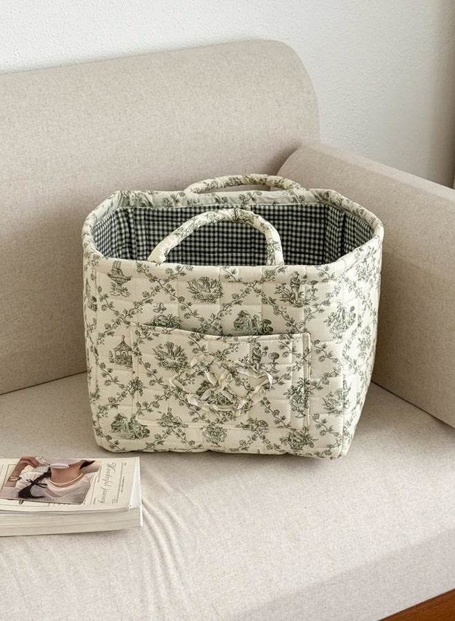 ANKICK Storage Basket Boho Fabric Large Collapsible Floral Laundry Nursery Hamper Portable Folding Storage for Clothes Toys (Vine-Green) - Image 1