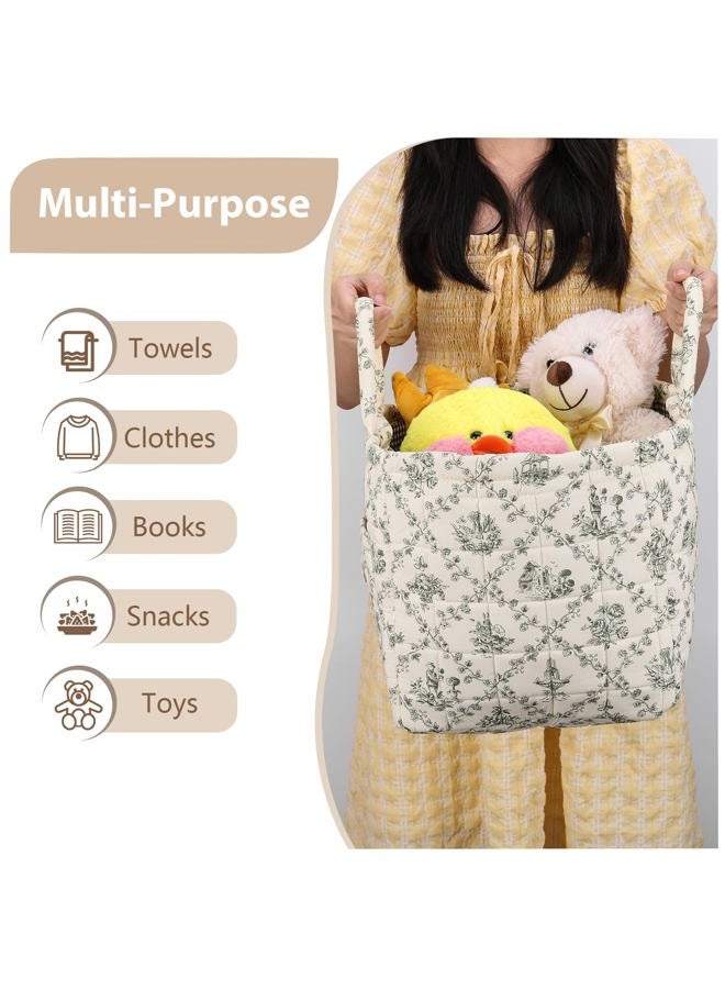 ANKICK Storage Basket Boho Fabric Large Collapsible Floral Laundry Nursery Hamper Portable Folding Storage for Clothes Toys (Vine-Green) - Image 3