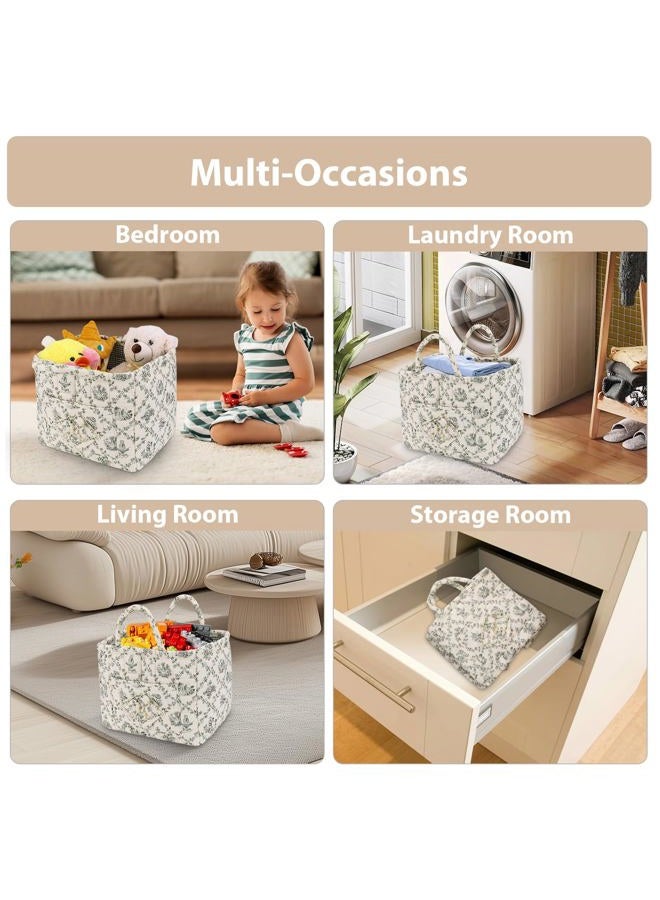 ANKICK Storage Basket Boho Fabric Large Collapsible Floral Laundry Nursery Hamper Portable Folding Storage for Clothes Toys (Vine-Green) - Image 4