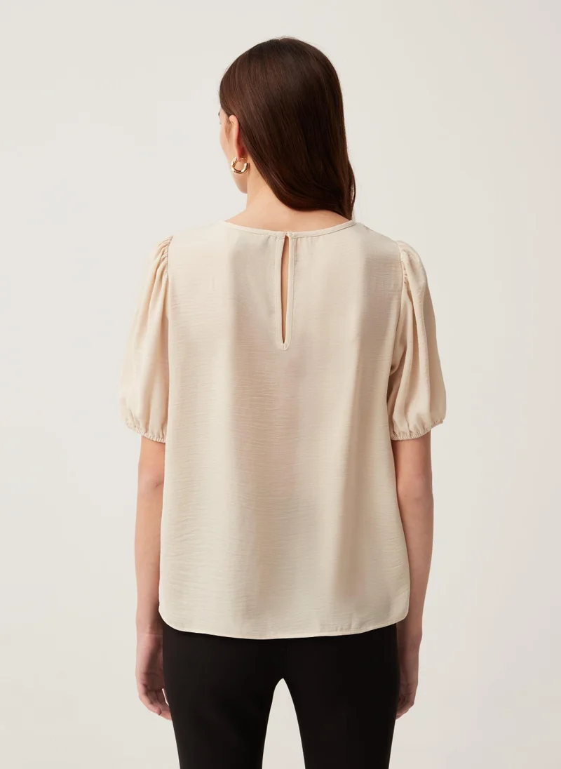 او في اس Crêpe Blouse With Puff Sleeves