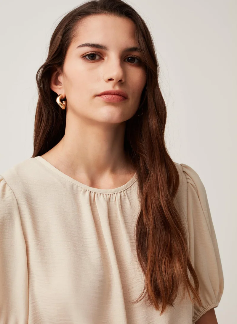 او في اس Crêpe Blouse With Puff Sleeves
