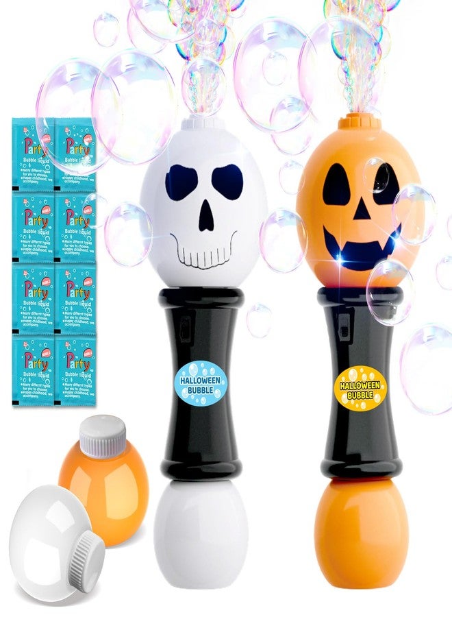 spring flower SpringFlower Halloween Toy,Bubble Blower Wand,6.7 Inch Illuminating Bubble Maker with LED Light-Up Effect for Kids,Halloween Bubble Party Favor,Pumpkin & Skull Design, 2 Pack - Image 1