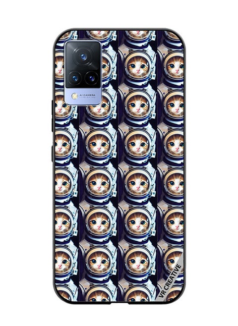 Protective Case Cover For Vivo V21 5G Cat Face Inside Astronauts Helmet Pattern Design Multicolour