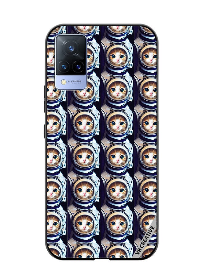 Protective Case Cover For Vivo V21 5G Cat Face Inside Astronauts Helmet Pattern Design Multicolour