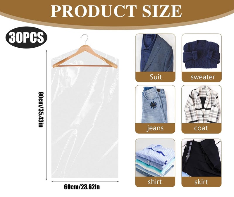 NUDFSY 30Pcs Transparent Bags, Covers For Clothes, Plastic Bags For Packing, Transparent Clothing Dustproof Cover, Universal Size 23.6 x 35.4 In, 10 cm , 10 cm , 0.5 cm - Image 2