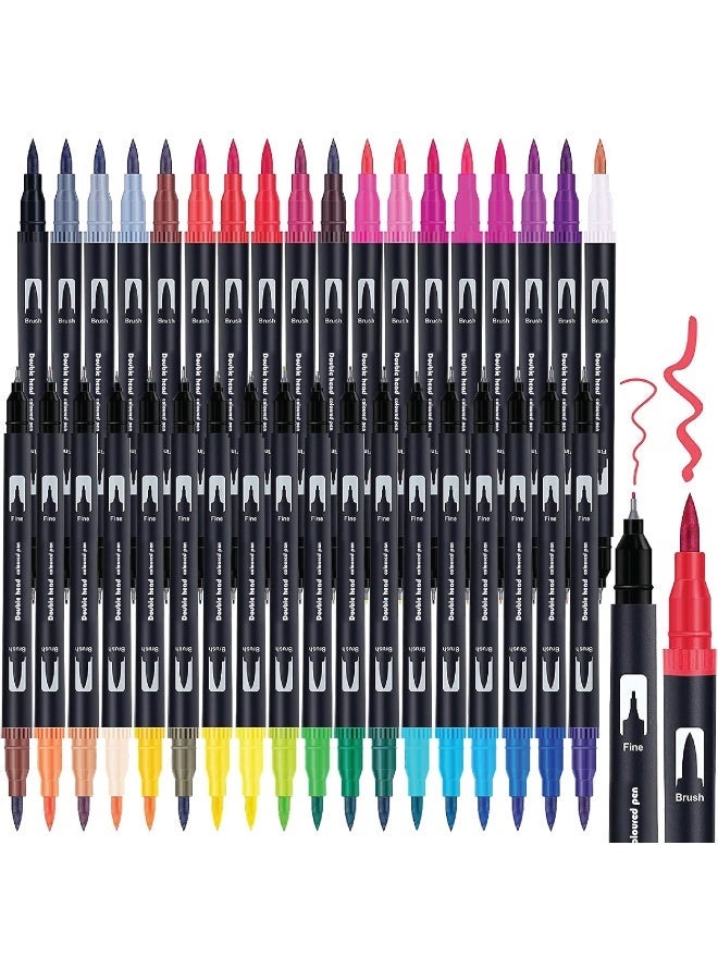 LA LUSH Pack of 36 Colors Dual Brush Marker Pens for Adult Coloring Books, Fine & Brush Tip Art Markers with Colored Cap, Aesthetic Cute Art Suppliers for Journaling Drawing Craft - Image 1