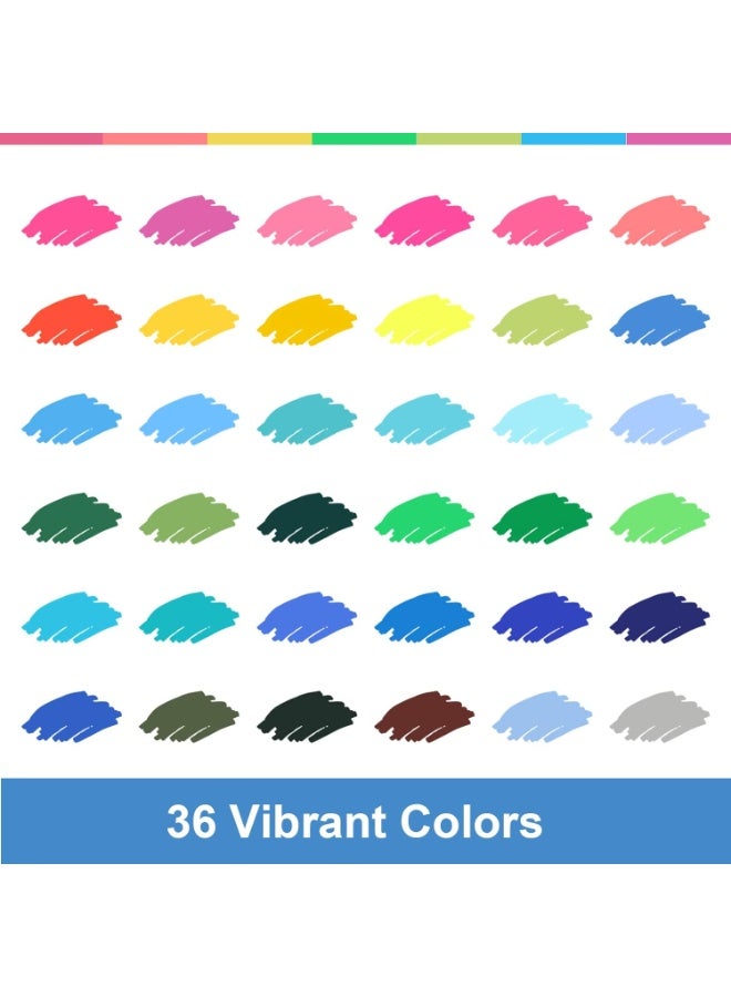LA LUSH Pack of 36 Colors Dual Brush Marker Pens for Adult Coloring Books, Fine & Brush Tip Art Markers with Colored Cap, Aesthetic Cute Art Suppliers for Journaling Drawing Craft - Image 2