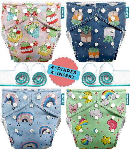 Advanso Leakage Proof cloth diapers for babies, high absorbent 4 reusable diaper 4 insert pad combo pack washable cloth diaper free size 5-18kg adjustable pocket cover 42 - Image 1