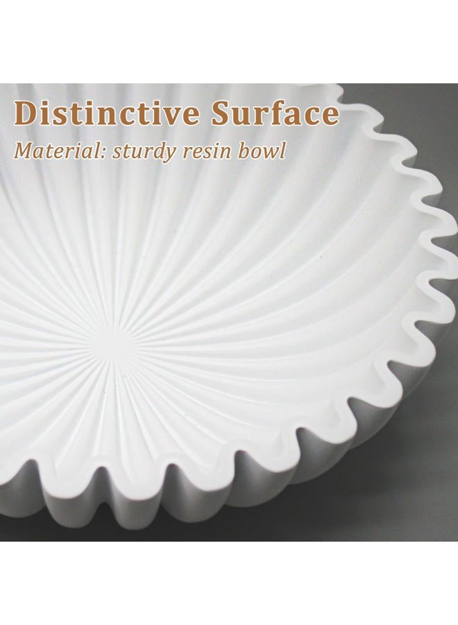 LIN CHUAN Ruffle Decorative Bowl, Large Fruit Bowl for Kitchen Counter, Stylish Key Bowl for Entry Table, Handcrafted Home Decor Display bowl, White - Image 2