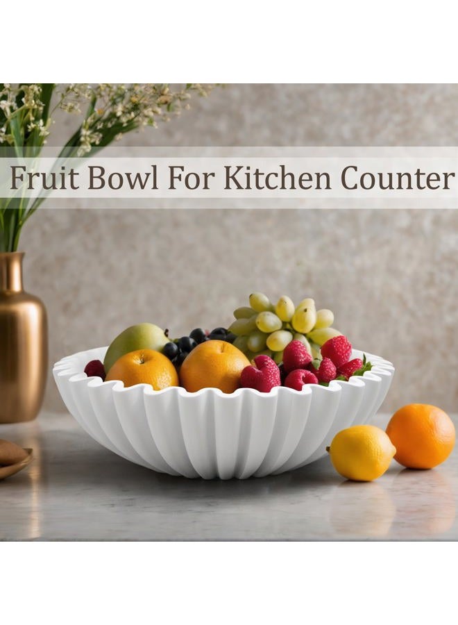 LIN CHUAN Ruffle Decorative Bowl, Large Fruit Bowl for Kitchen Counter, Stylish Key Bowl for Entry Table, Handcrafted Home Decor Display bowl, White - Image 5