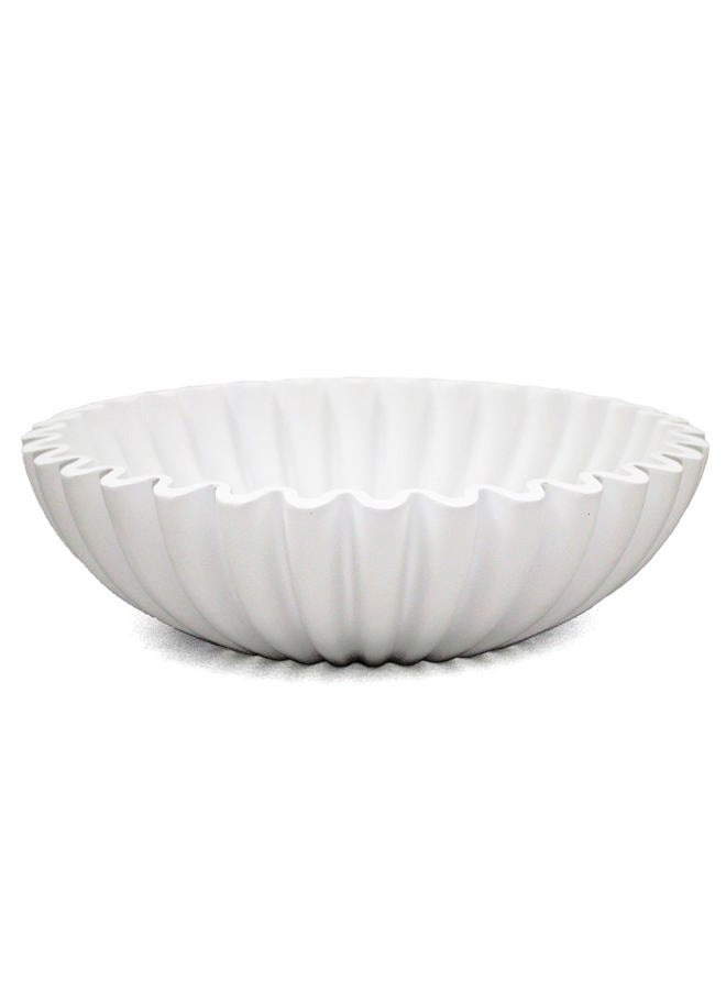 LIN CHUAN Ruffle Decorative Bowl, Large Fruit Bowl for Kitchen Counter, Stylish Key Bowl for Entry Table, Handcrafted Home Decor Display bowl, White - Image 1