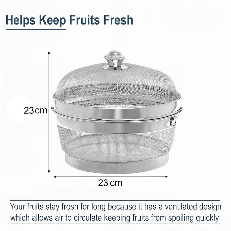 EVK® Stainless Steel Fruit Basket for Dining Table With Net Cover & Lid - Vegetable Organizer Bowl Storage/Holder for Kitchen (9 INCH) - Image 3