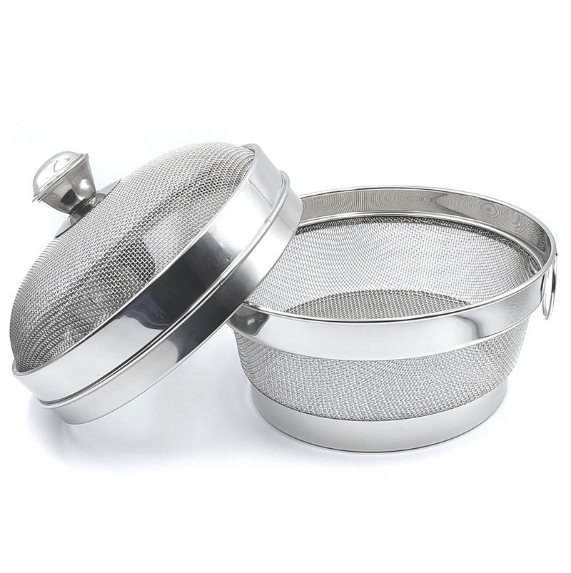 EVK® Stainless Steel Fruit Basket for Dining Table With Net Cover & Lid - Vegetable Organizer Bowl Storage/Holder for Kitchen (9 INCH) - Image 1