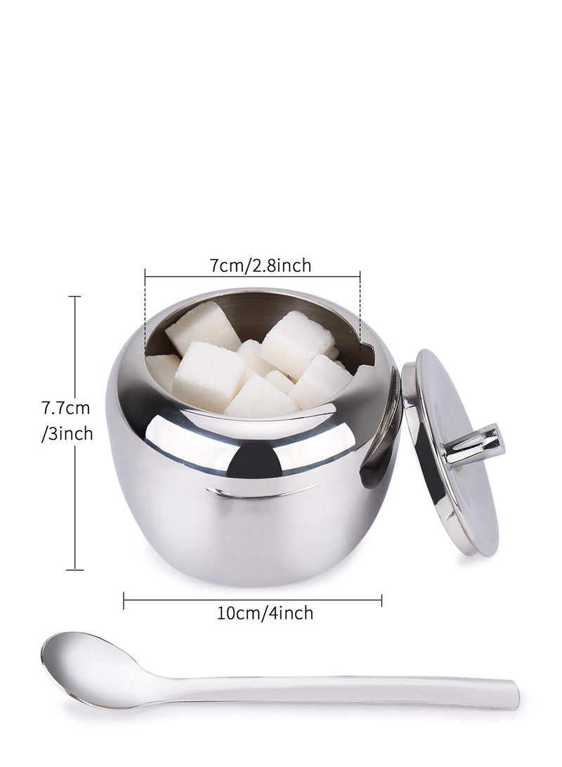 SYOSI Sugar Bowl with Lids and Spoon, Large Stainless Steel Sugar Pot Seasoning Jar in Apple Shape for Home Kitchen, 11oz/325ml  - Image 2