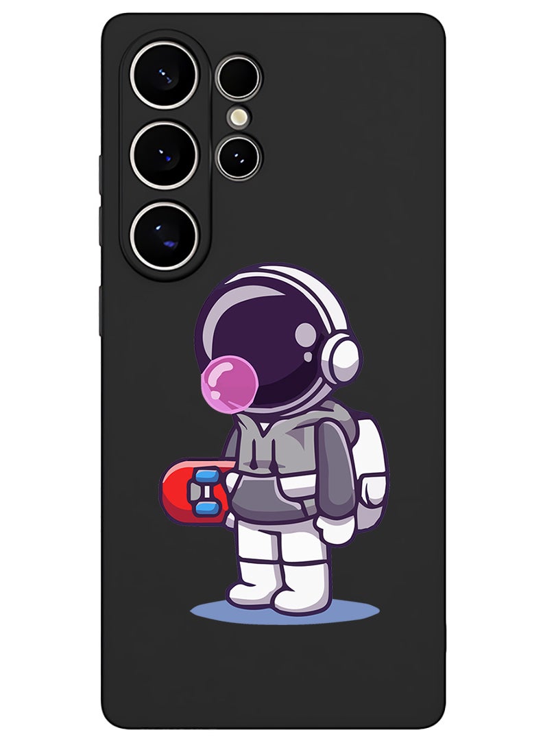 Theodor Protective Slim Fit Case Liquid Silicone Cover with Full Body Protection Anti-Scratch Shockproof Case For Samsung Galaxy S25 Ultra (Black) - Astronaut holding skateboard - Image 1