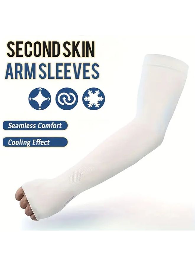 4 Pairs White Ice Silk Fiber Arm Sleeves Unisex Outdoor Sports Cycling Driving - Image 4