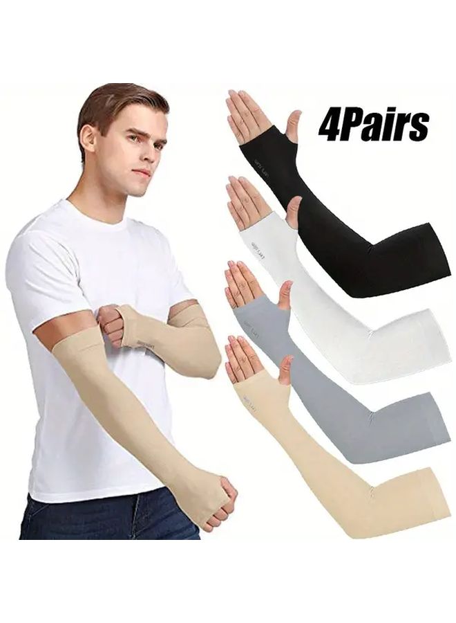4 Pairs White Ice Silk Fiber Arm Sleeves Unisex Outdoor Sports Cycling Driving - Image 1