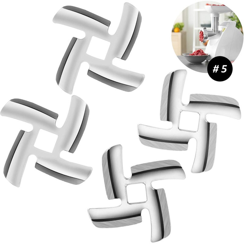 مجموعة 4 قطع من شفرات مطحنة اللحم حجم 5 قطع غيار مطحنة اللحم شفرة طحن الطعام سكين قطع من الفولاذ المقاوم للصدأ بديل لملحقات الخلاطات الحجم 5